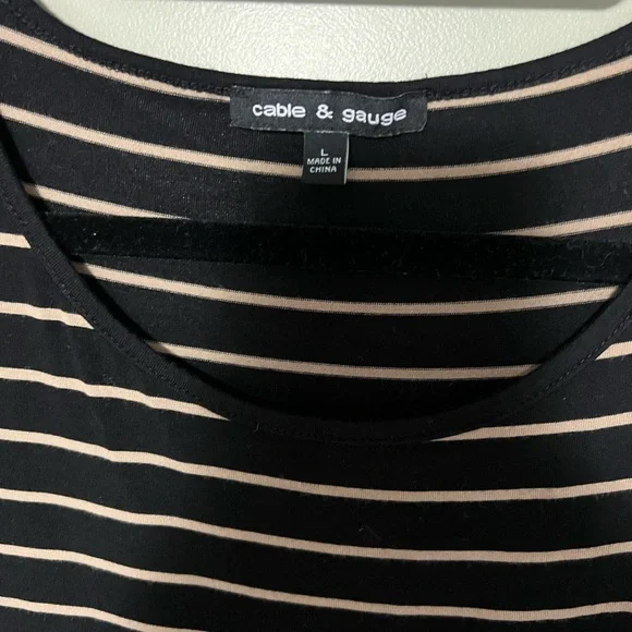 Cable & Gauge Black and Tan Striped Long Sleeve Top - Picture 2 of 3
